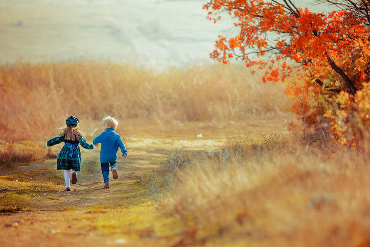 ילדים רצים בשדה סתווי
